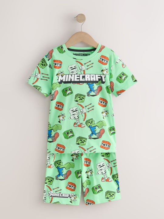 Black/Green/Stone Minecraft 100% Cotton Short Pyjamas 3 Pack (3-16yrs)