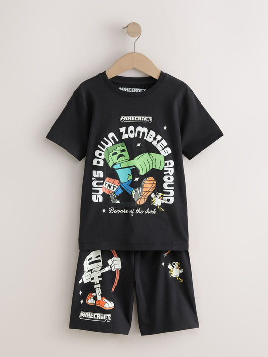 Black/Green/Stone Minecraft 100% Cotton Short Pyjamas 3 Pack (3-16yrs)