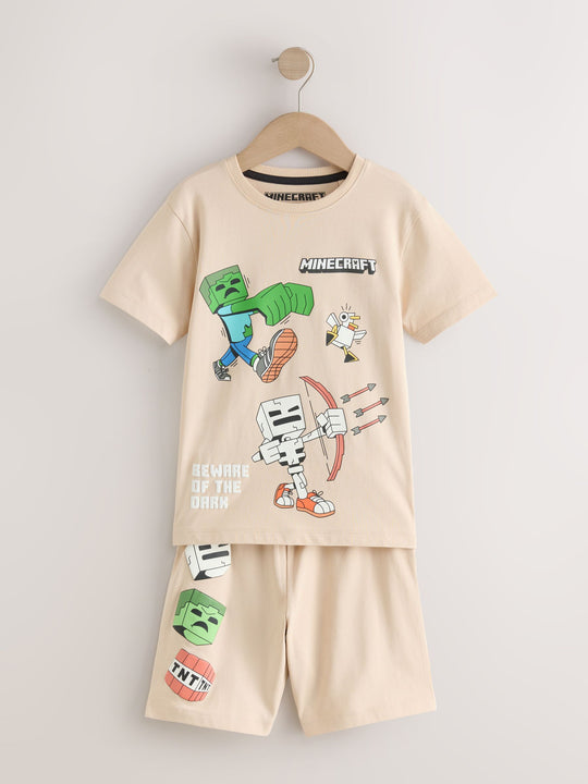 Black/Green/Stone Minecraft 100% Cotton Short Pyjamas 3 Pack (3-16yrs)