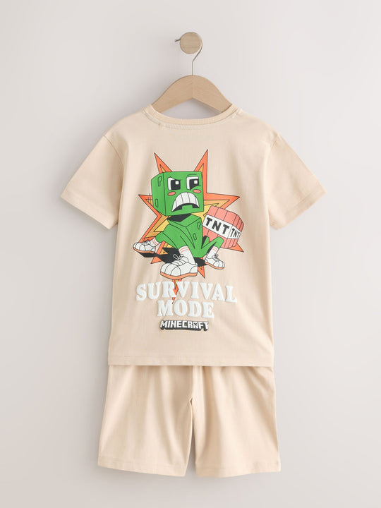 Black/Green/Stone Minecraft 100% Cotton Short Pyjamas 3 Pack (3-16yrs)