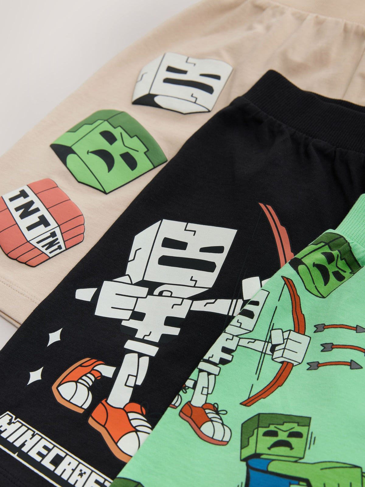 Black/Green/Stone Minecraft 100% Cotton Short Pyjamas 3 Pack (3-16yrs)