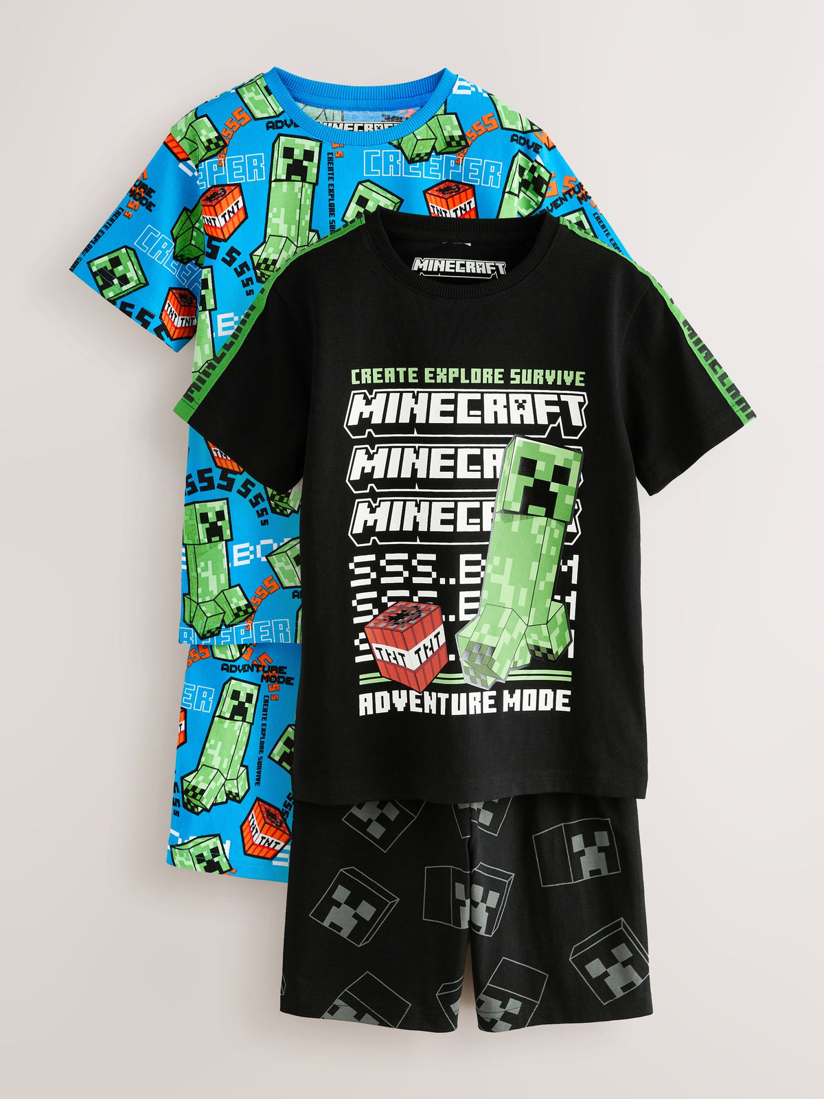 Green/Black Minecraft Short Pyjamas 2 Pack (5-14yrs)