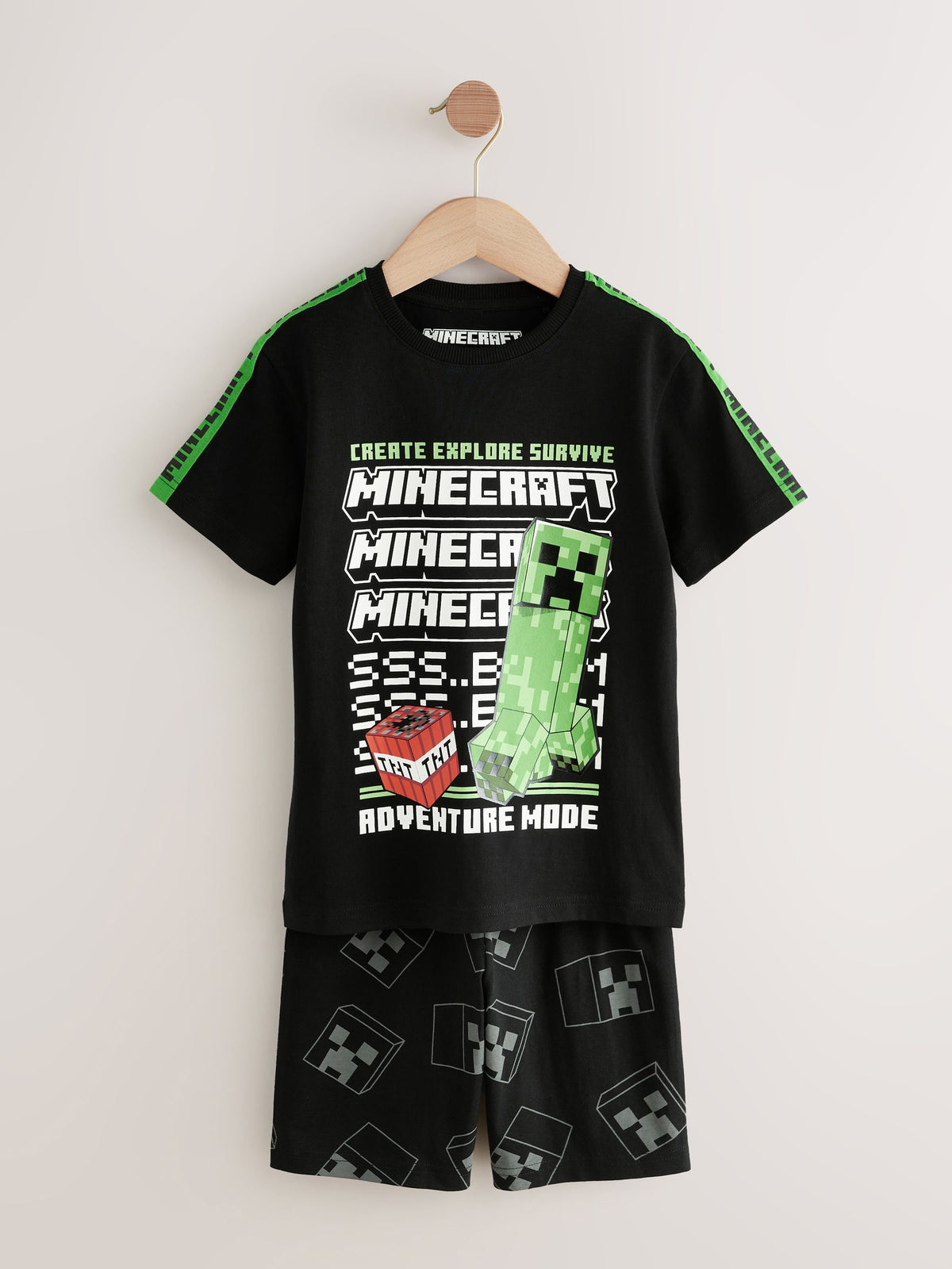Green/Black Minecraft Short Pyjamas 2 Pack (5-14yrs)