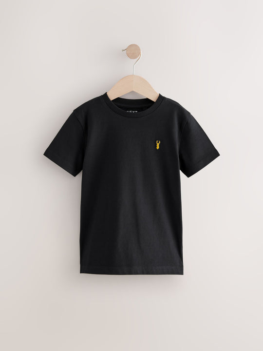 Black/White Short Sleeve Stag Embroidered T-Shirts 2 Pack (3-16yrs)