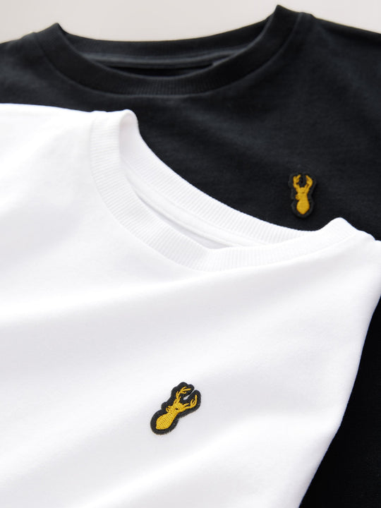 Black/White Short Sleeve Stag Embroidered T-Shirts 2 Pack (3-16yrs)