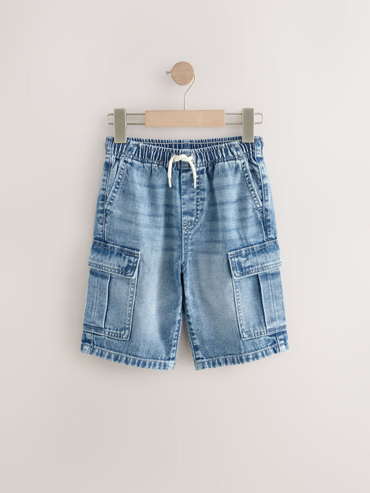 Grey/Mid Blue 100% Cotton Denim Cargo Shorts 2 Pack (3-16yrs)