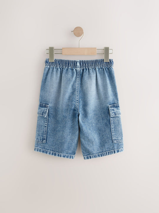 Grey/Mid Blue 100% Cotton Denim Cargo Shorts 2 Pack (3-16yrs)
