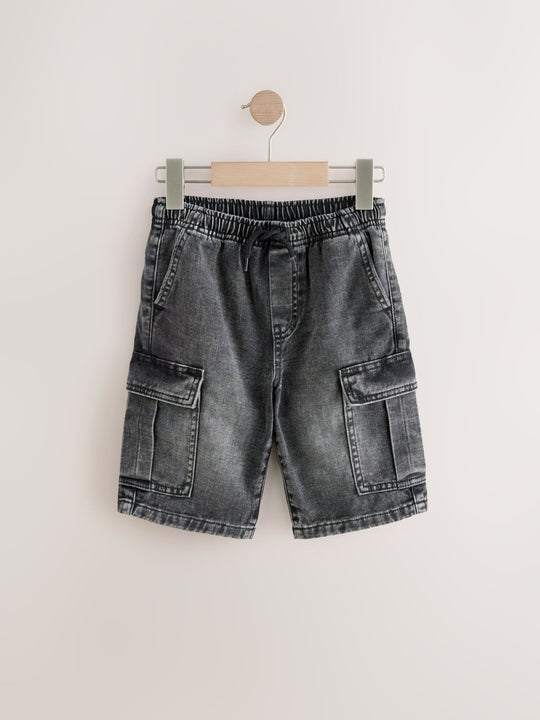 Grey/Mid Blue 100% Cotton Denim Cargo Shorts 2 Pack (3-16yrs)