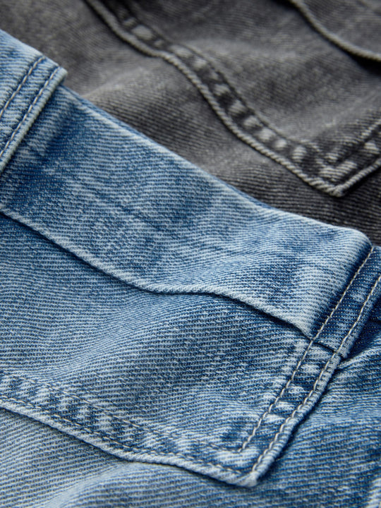 Grey/Mid Blue 100% Cotton Denim Cargo Shorts 2 Pack (3-16yrs)