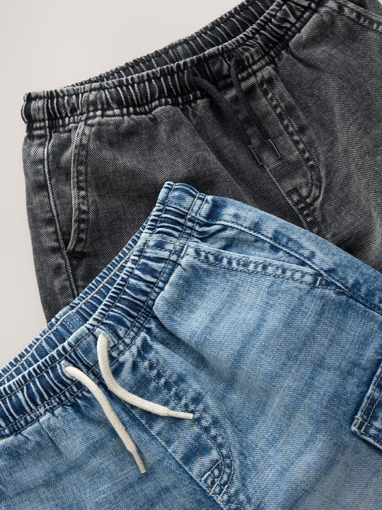 Grey/Mid Blue 100% Cotton Denim Cargo Shorts 2 Pack (3-16yrs)