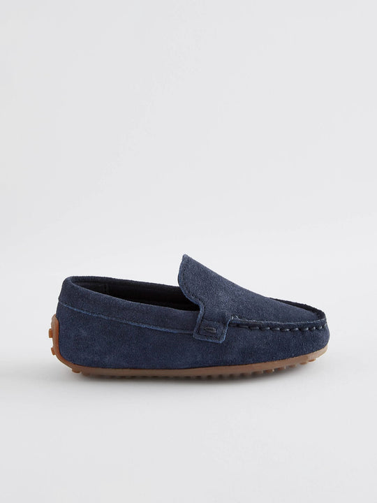 Navy Blue Wide Fit (G) Suede Slip-Ons Loafer Shoes