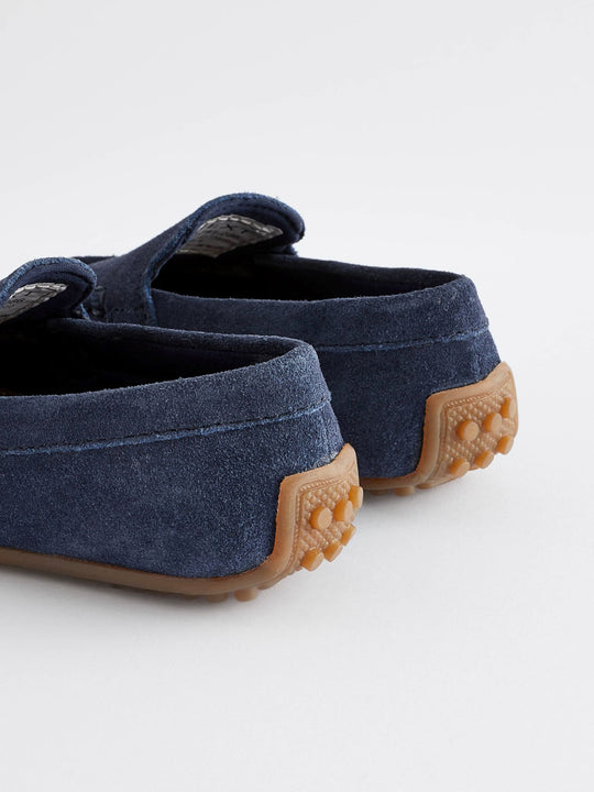 Navy Blue Wide Fit (G) Suede Slip-Ons Loafer Shoes