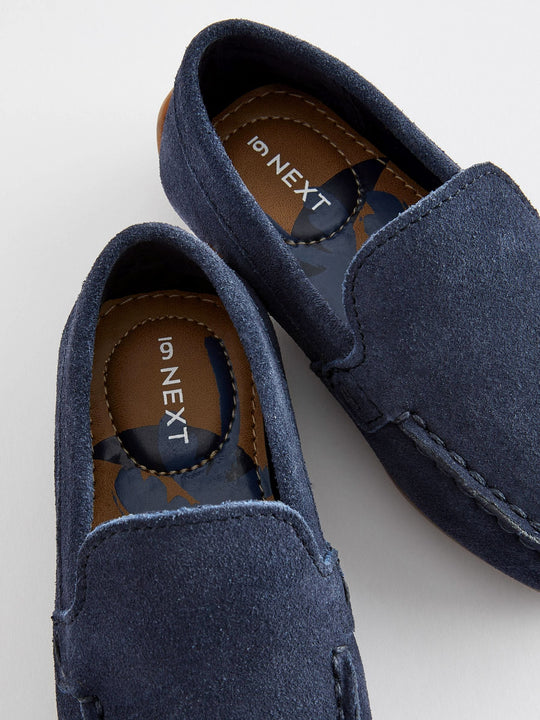Navy Blue Wide Fit (G) Suede Slip-Ons Loafer Shoes