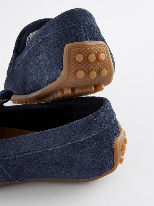 Navy Blue Wide Fit (G) Suede Slip-Ons Loafer Shoes