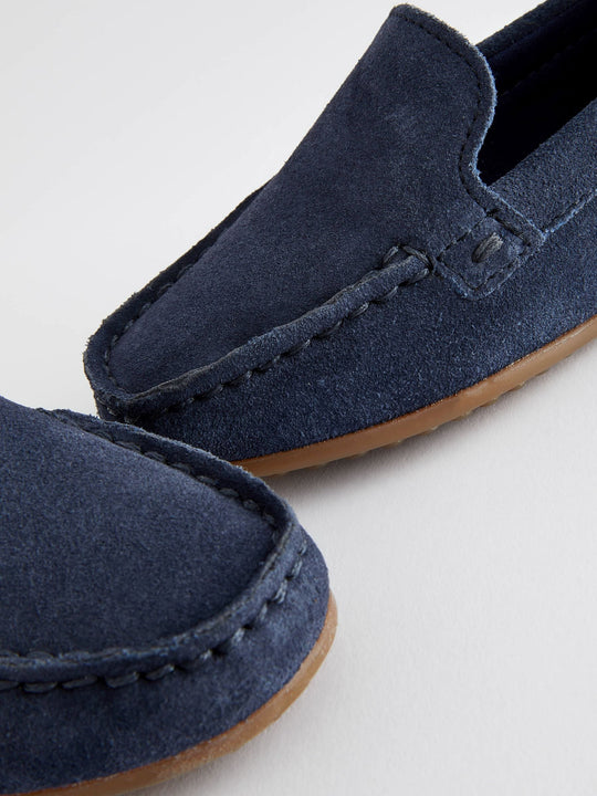 Navy Blue Wide Fit (G) Suede Slip-Ons Loafer Shoes