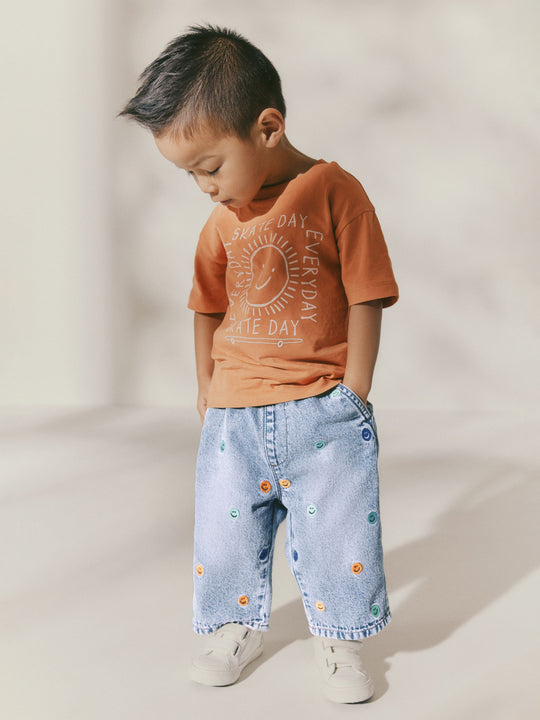 Blue All Over Embroidered Wide Fit Jeans (3mths-7yrs)