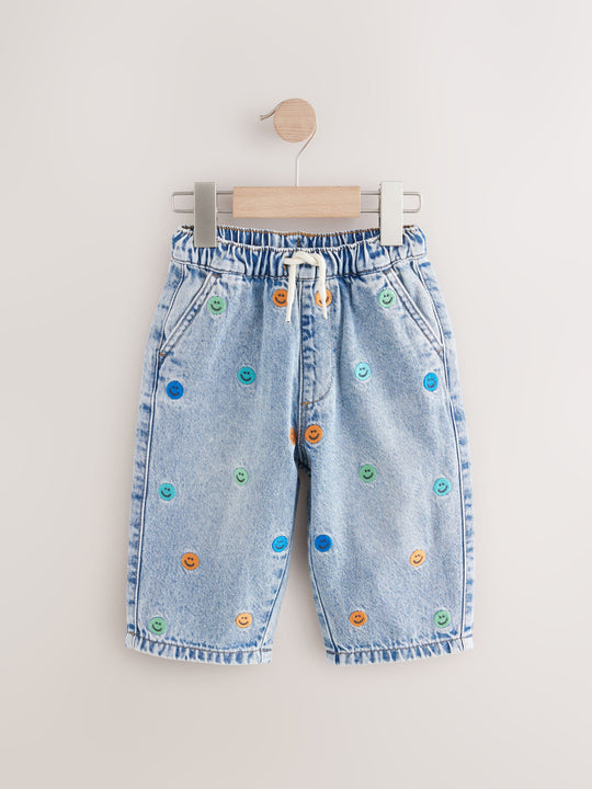 Blue All Over Embroidered Wide Fit Jeans (3mths-7yrs)