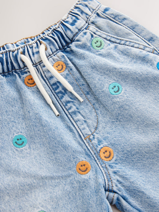 Blue All Over Embroidered Wide Fit Jeans (3mths-7yrs)