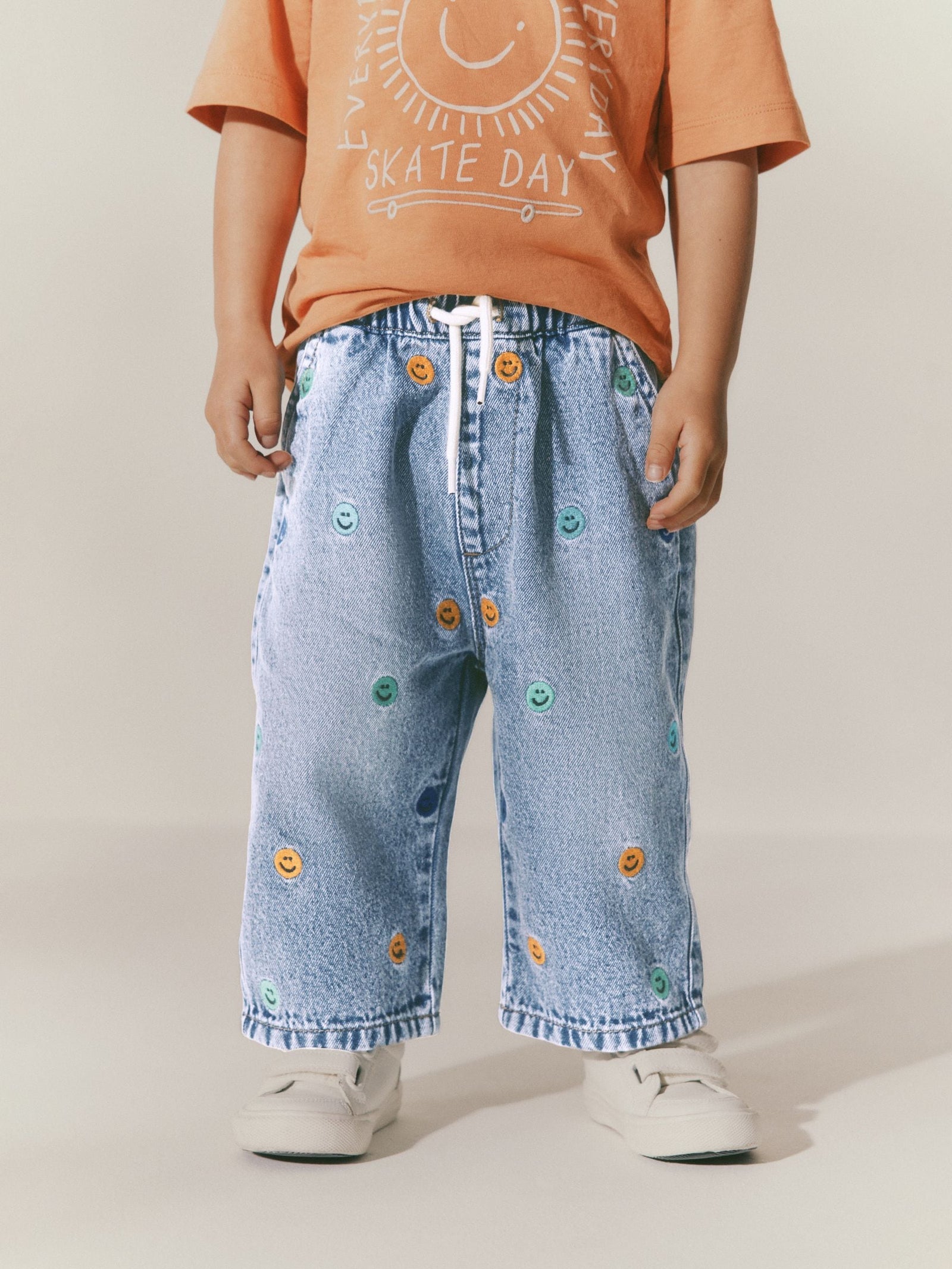 Blue All Over Embroidered Wide Fit Jeans (3mths-7yrs)