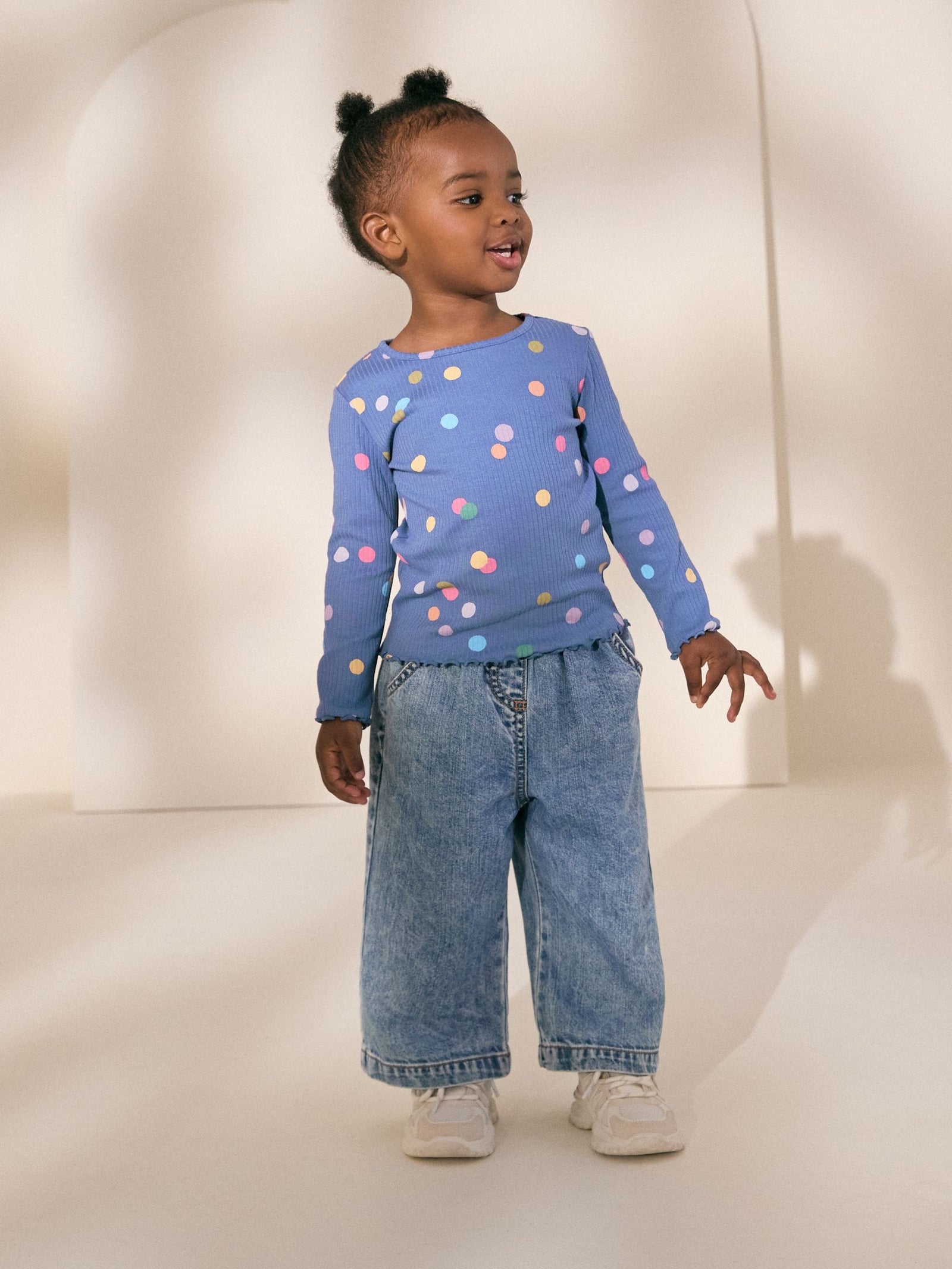 Blue/Multi Spot Rib Long Sleeve T-Shirt (3mths-7yrs)