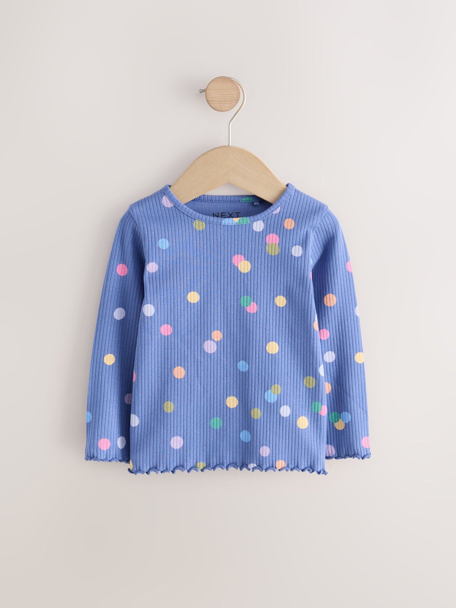Blue/Multi Spot Rib Long Sleeve T-Shirt (3mths-7yrs)