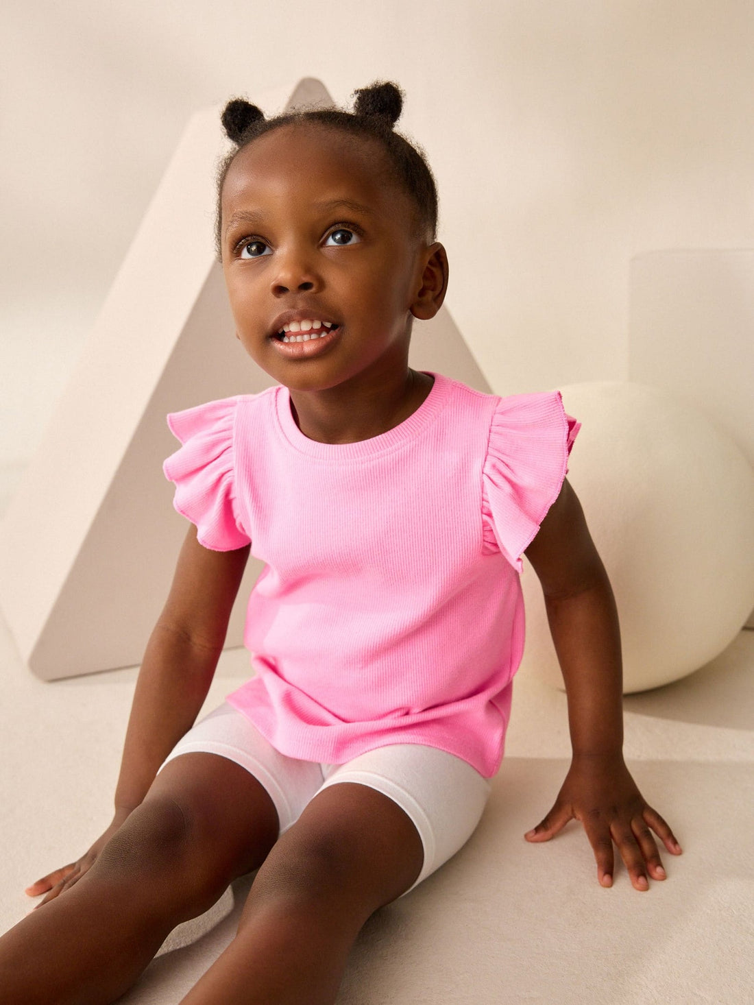 Pink Frill Shoulder Ribbed Vest (3mths-7yrs)