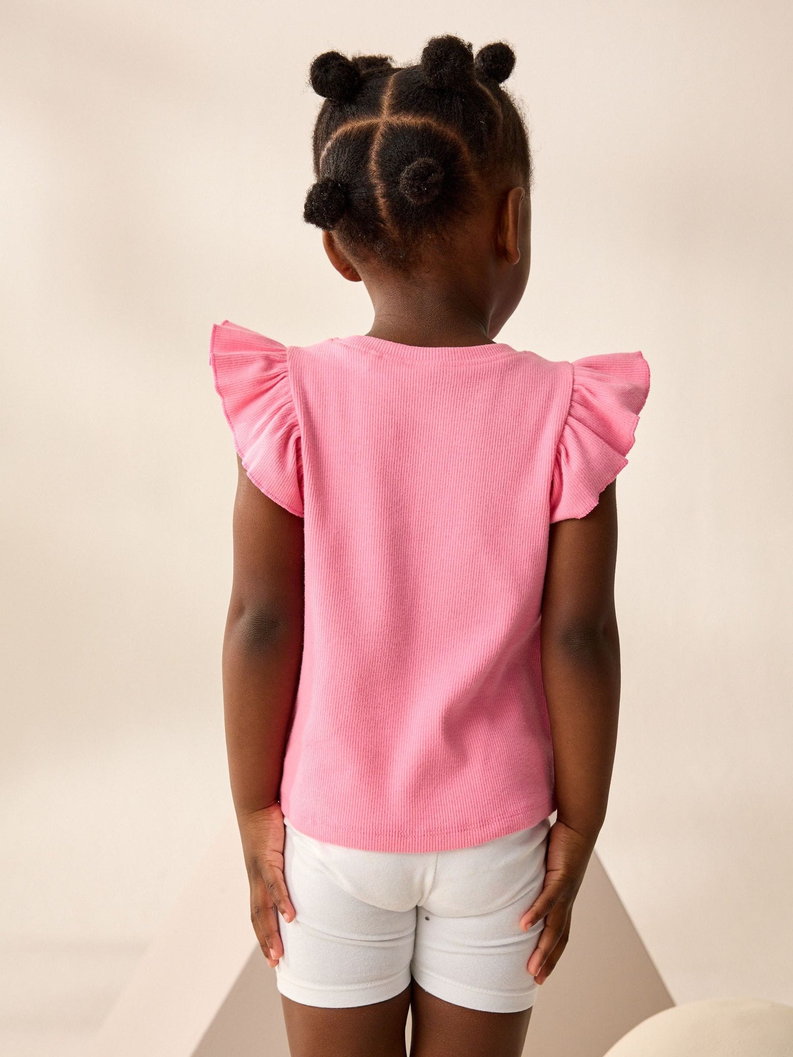 Pink Frill Shoulder Ribbed Vest (3mths-7yrs)