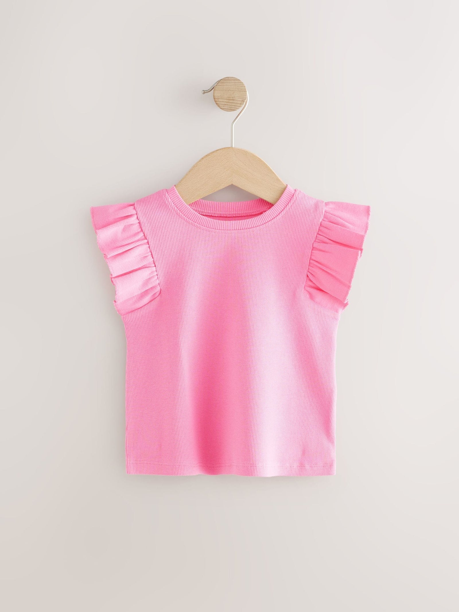 Pink Frill Shoulder Ribbed Vest (3mths-7yrs)