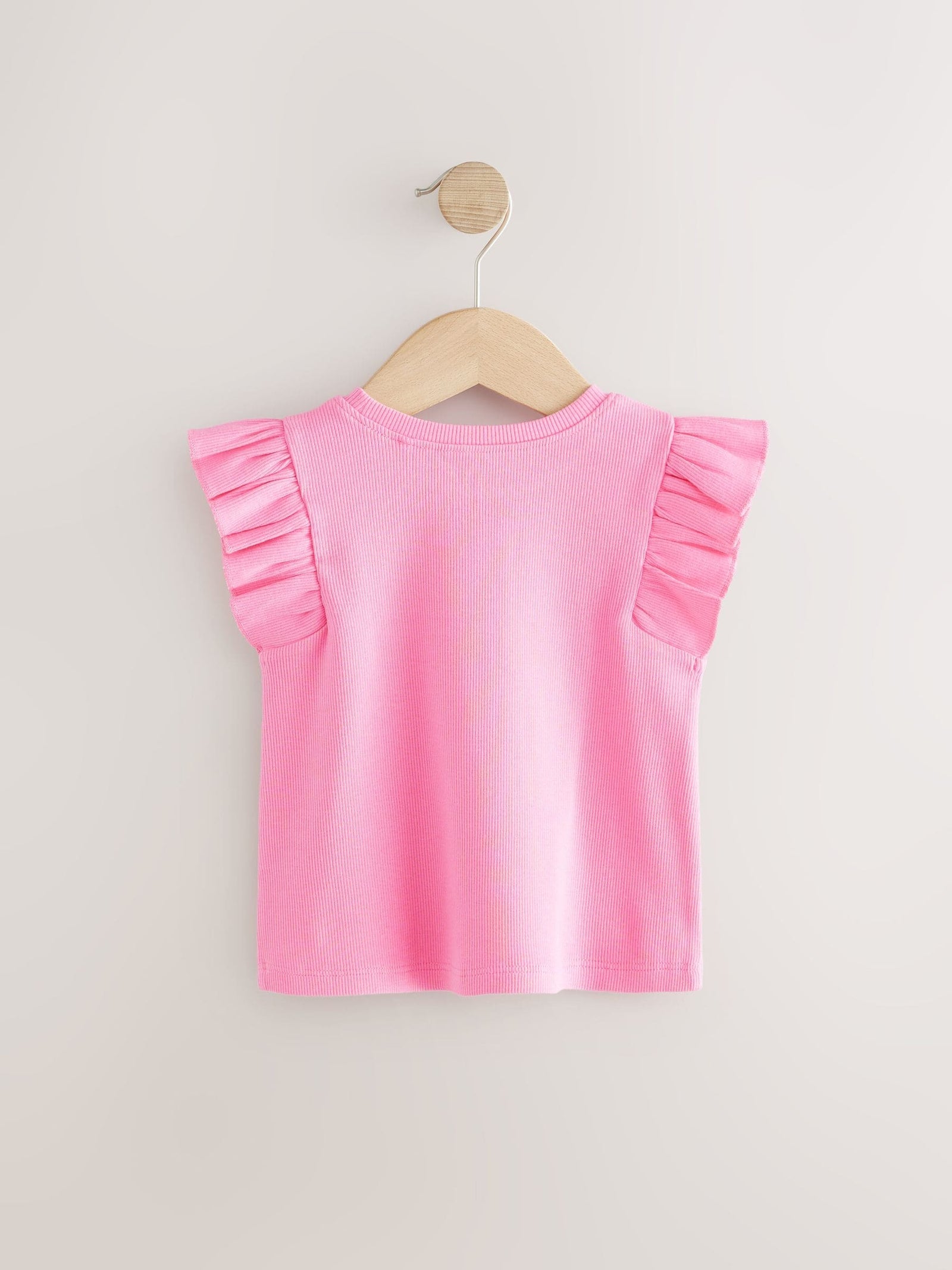 Pink Frill Shoulder Ribbed Vest (3mths-7yrs)