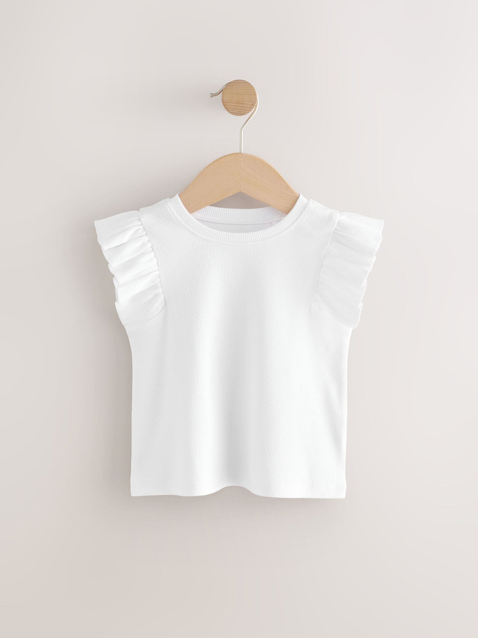 Ecru Frill Shoulder Ribbed Vest (3mths-7yrs)