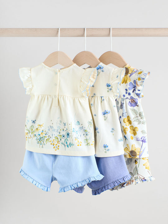 Blue/White Floral Baby Frill T-Shirt and Shorts Set 6 Piece (0mths-2yrs)