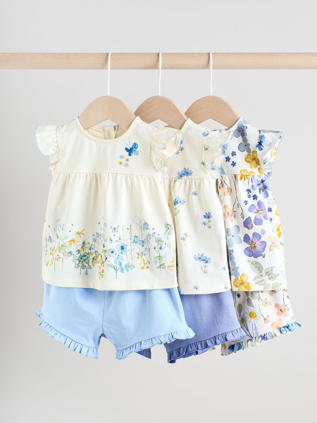 Blue/White Floral Baby Frill T-Shirt and Shorts Set 6 Piece (0mths-2yrs)