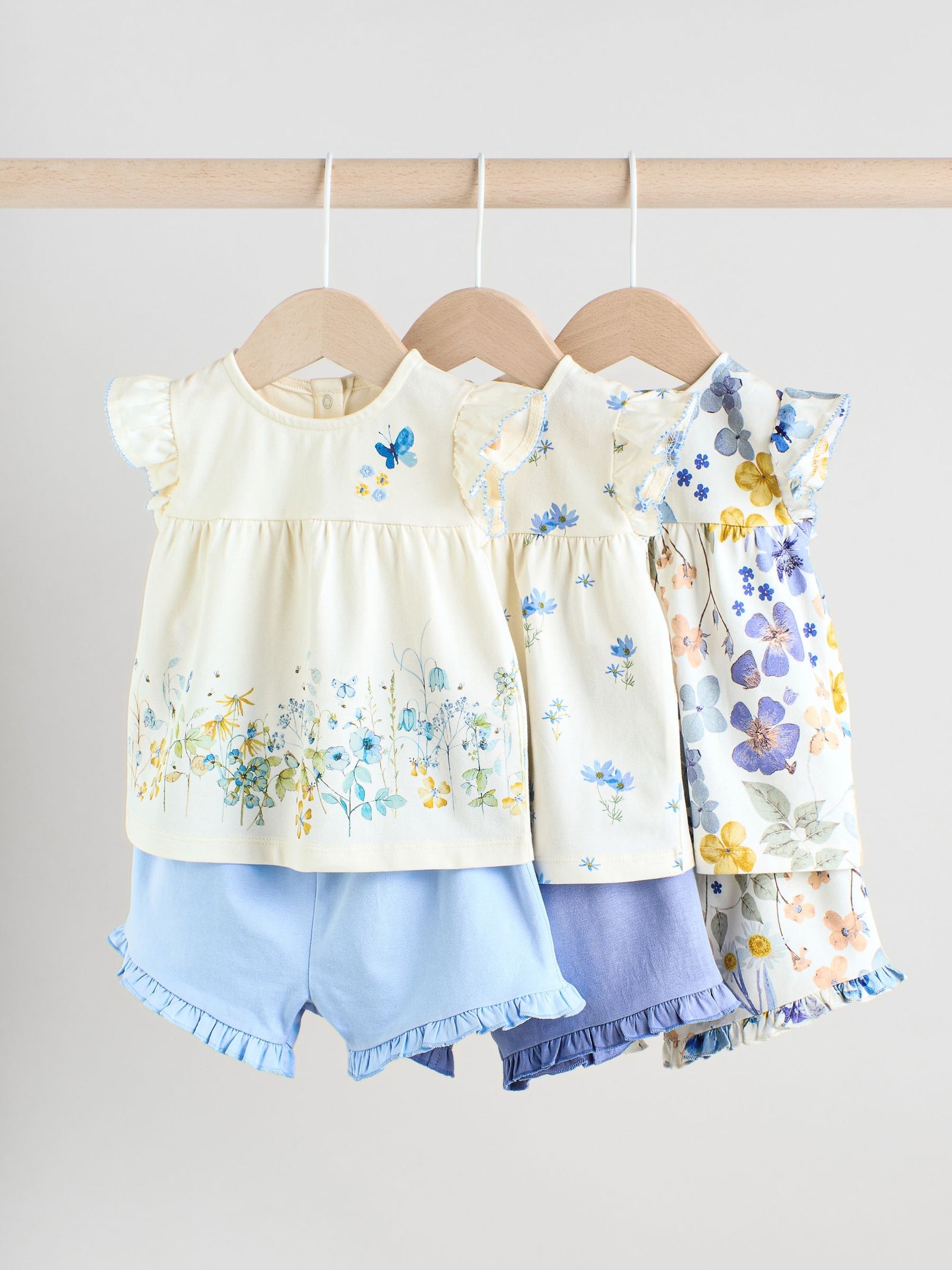 Blue/White Floral Baby Frill T-Shirt and Shorts Set 6 Piece (0mths-2yrs)
