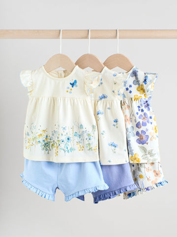 Blue/White Floral Baby Frill T-Shirt and Shorts Set 6 Piece (0mths-2yrs)