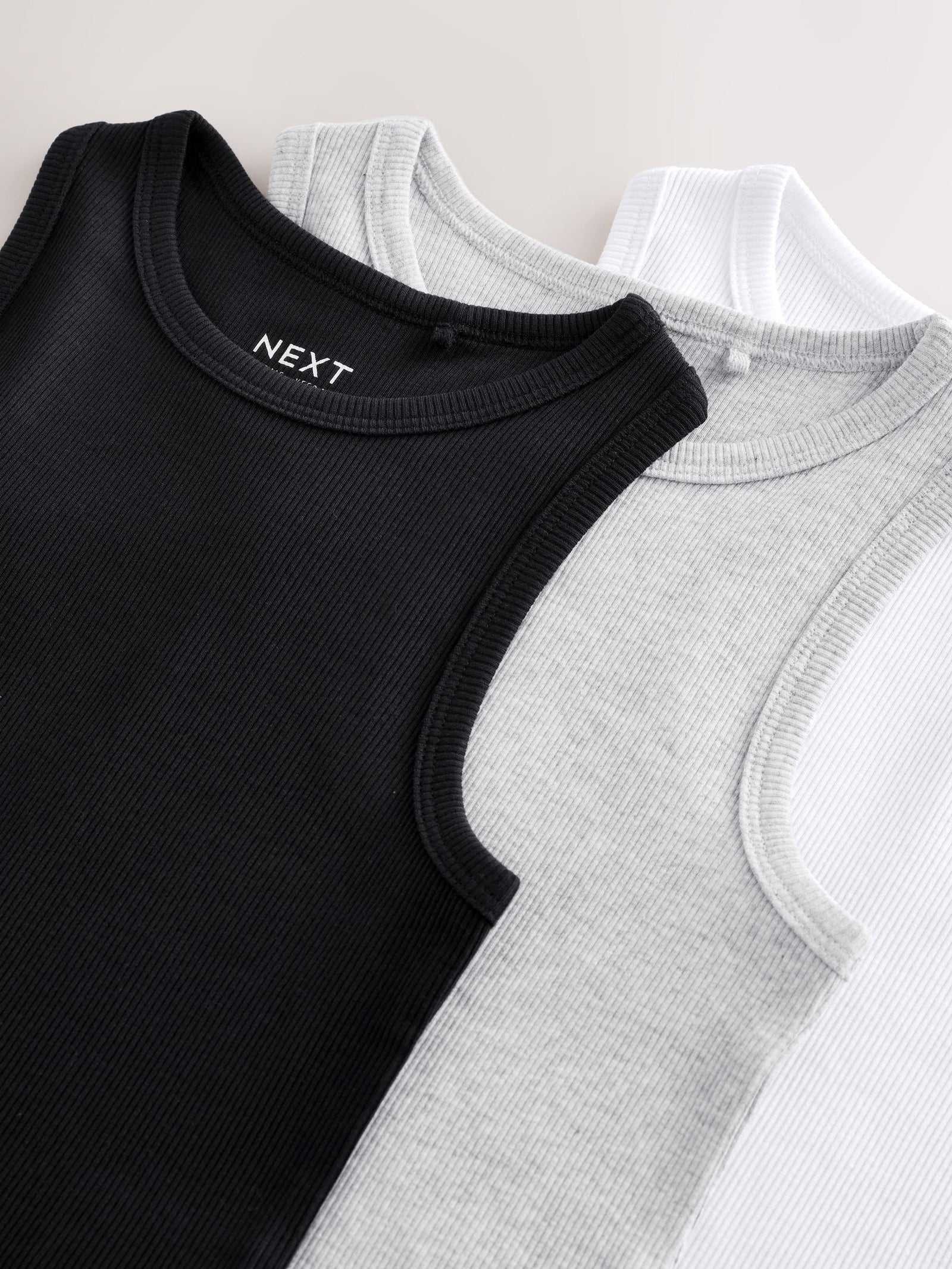 Black/White/Grey Rib Vest 3 Pack (3-16yrs)