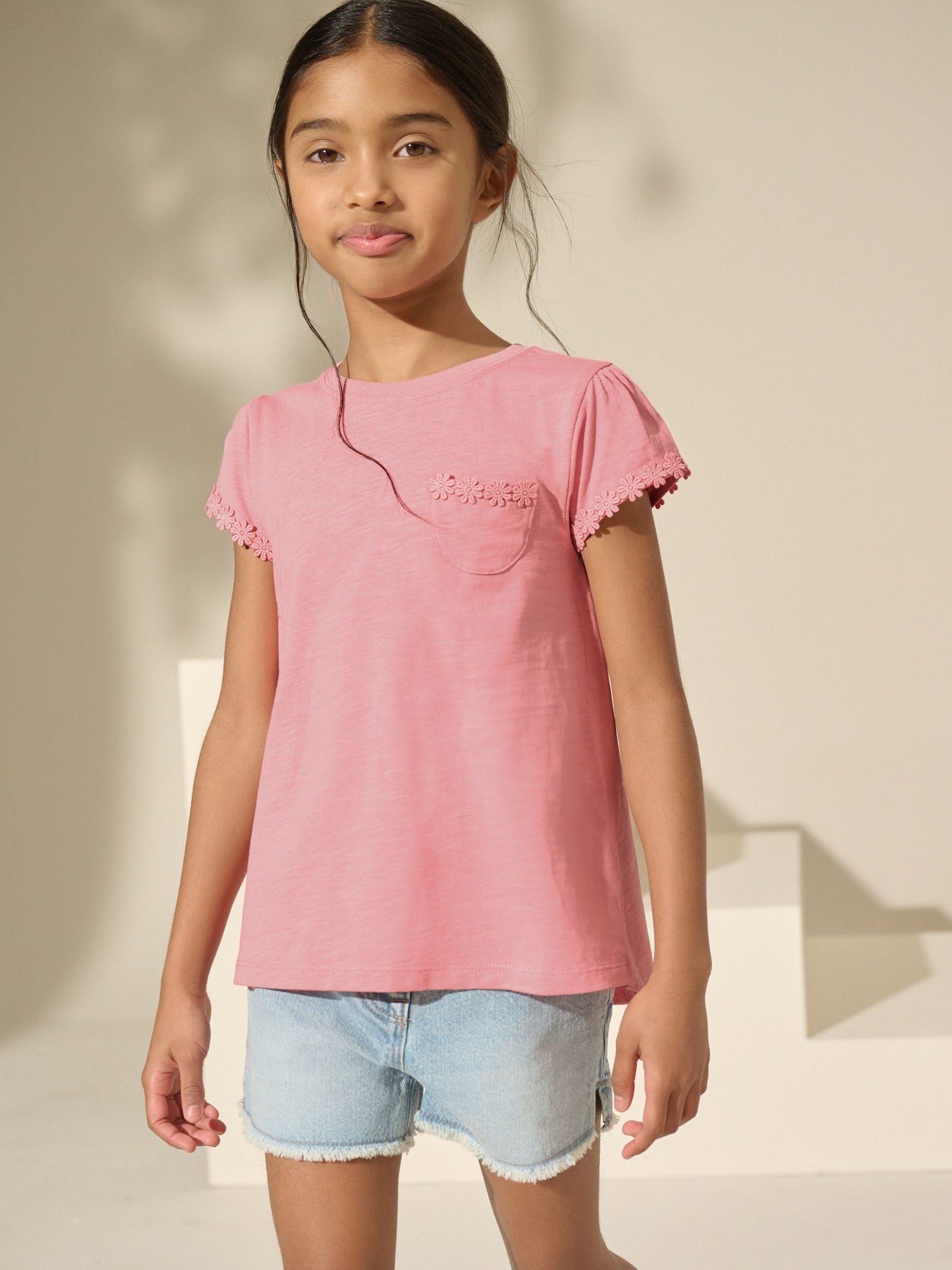 Blue/Pink/White Daisy Trim T-Shirts 3 Pack (1.5-16yrs)
