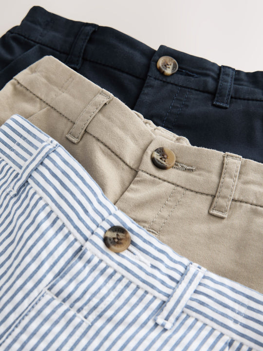 Navy/Stone/Ticking Stripe Chinos Shorts 3 Pack (3mths-7yrs)
