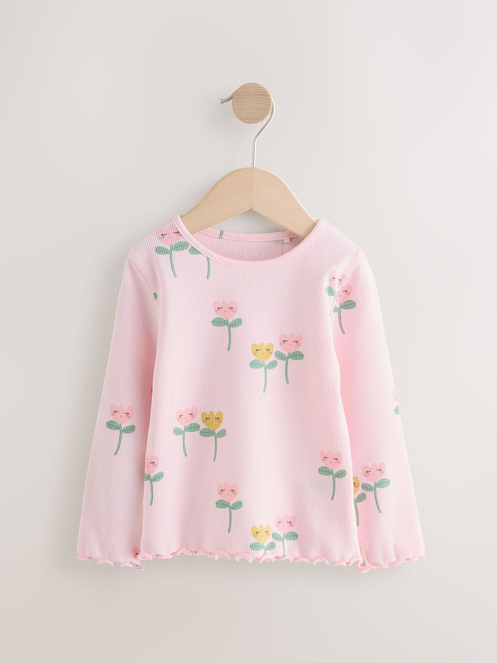 Light Pink Ribbed Long Sleeve Tops 5 Pack (3mths-7yrs)