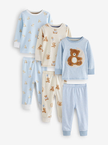 Blue/Ecru Baby Bear Snuggle Pyjamas 3 Pack (9mths-6yrs)