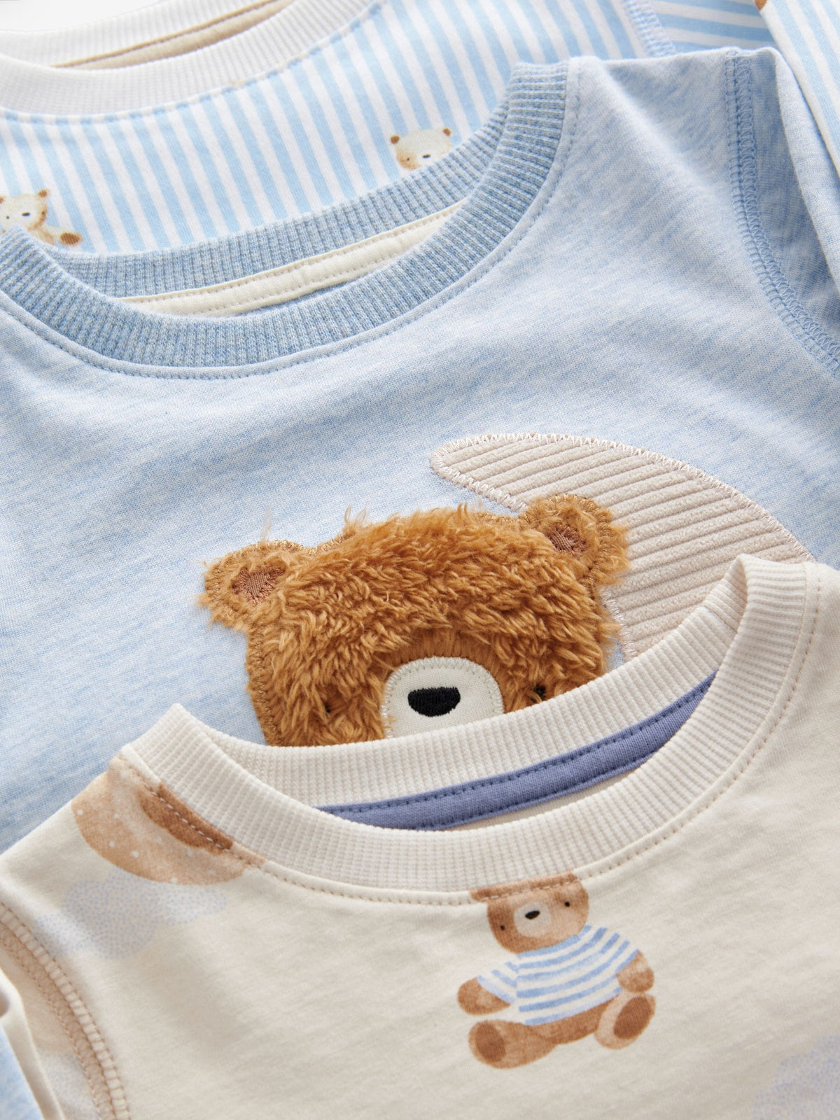Blue/Ecru Baby Bear Snuggle Pyjamas 3 Pack (9mths-6yrs)