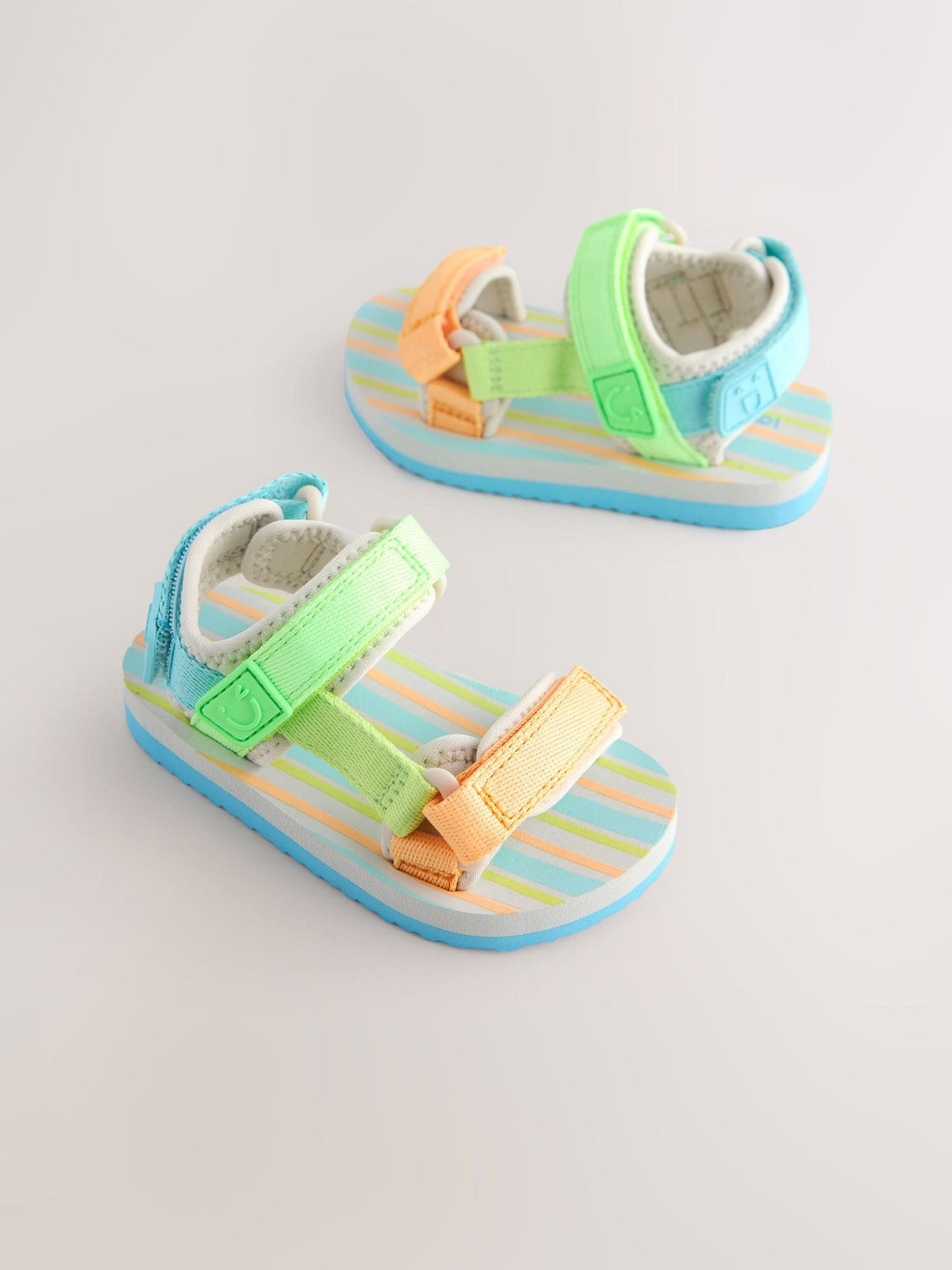 Blue/Green Bright Stripe Wide Fit (G) Touch Fastening Adjustable Strap Tape Trekker Walking Sandals