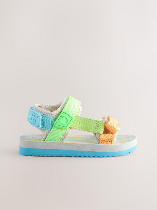 Blue/Green Bright Stripe Wide Fit (G) Touch Fastening Adjustable Strap Tape Trekker Walking Sandals