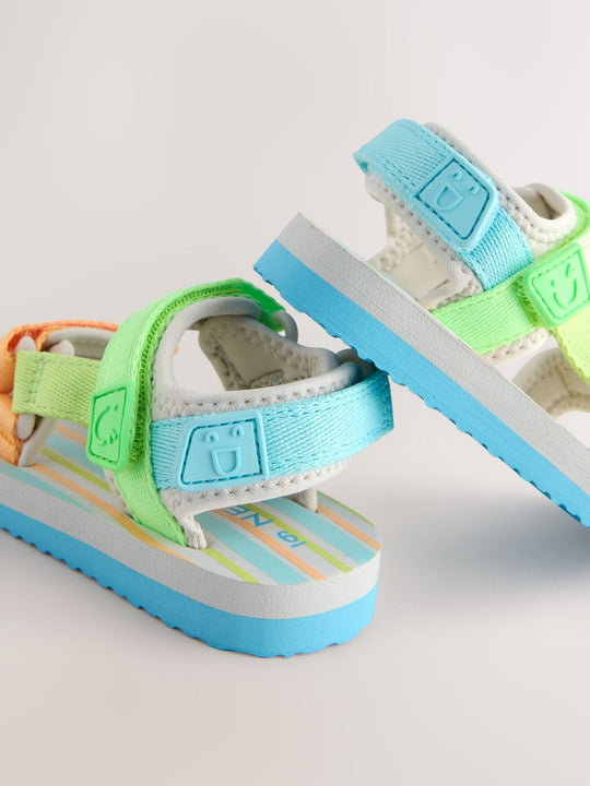 Blue/Green Bright Stripe Wide Fit (G) Touch Fastening Adjustable Strap Tape Trekker Walking Sandals