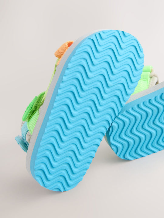 Blue/Green Bright Stripe Wide Fit (G) Touch Fastening Adjustable Strap Tape Trekker Walking Sandals