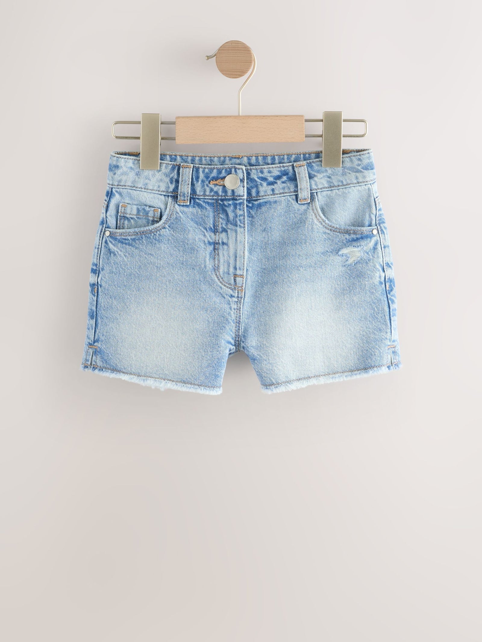 Mid Blue Regular Length Frayed Edge Denim Shorts (3-16yrs)