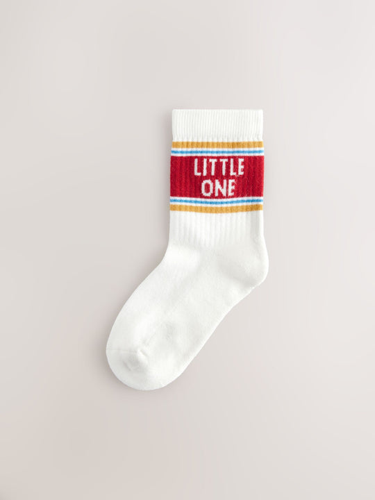 Ecru/Mustard/Red Retro Slogan Character Cotton Rich Socks 5 Pack
