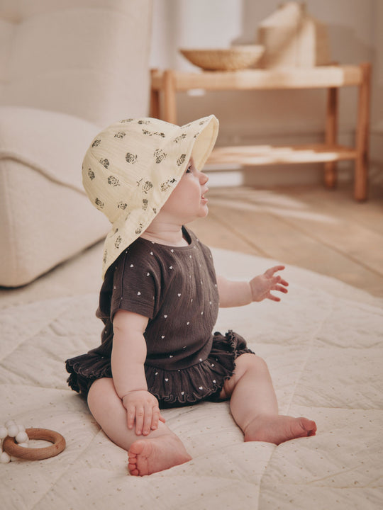 Neutral Floral Baby 100% Cotton Woven Bucket Hat (0mths-2yrs)