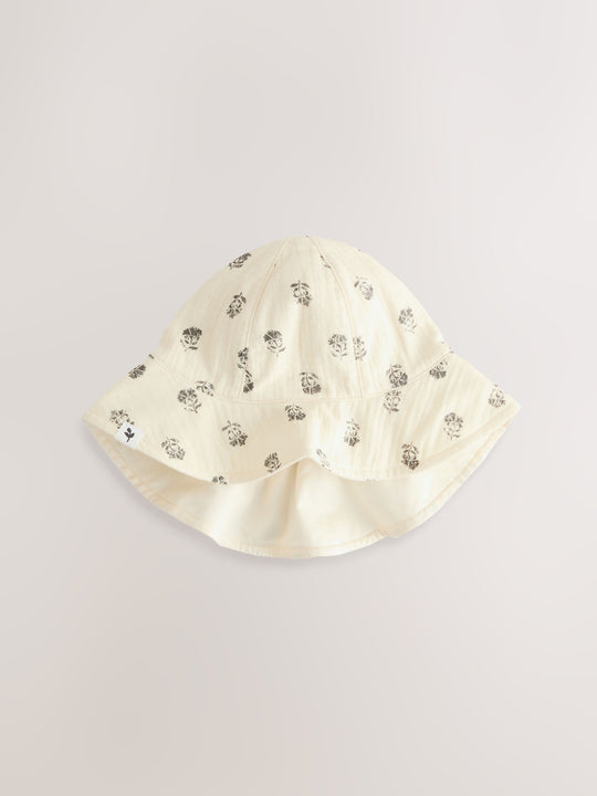 Neutral Floral Baby 100% Cotton Woven Bucket Hat (0mths-2yrs)