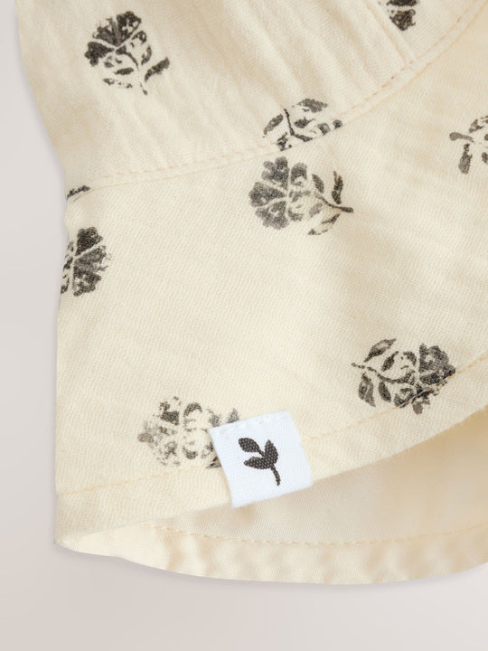 Neutral Floral Baby 100% Cotton Woven Bucket Hat (0mths-2yrs)