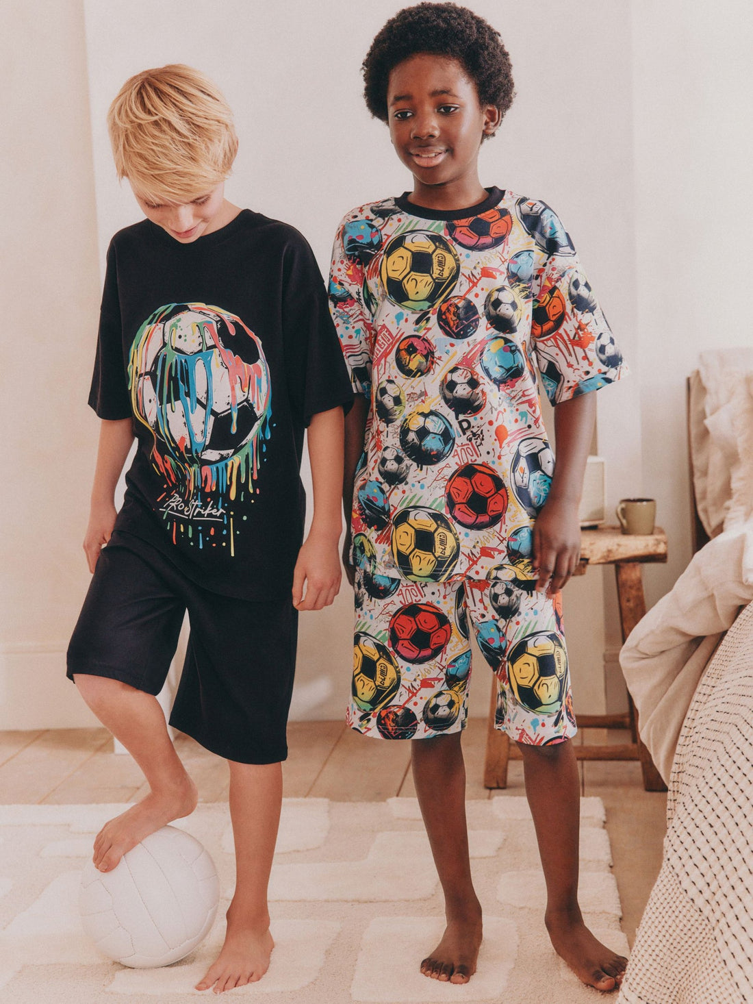 Black/ Multi Bright Football Short Pyjamas 2 Pack (3-16yrs)